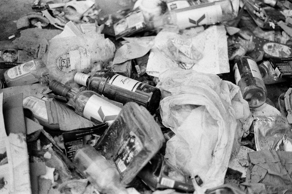 An outdoor area featuring a long row of large, irregularly shaped rubbish sacks and bags stacked against a corrugated metal fence, with some bags appearing to be made of woven plastic or thick fabric, in various shades of white, grey, and beige. The sacks are densely packed, with some overflowing or leaning, and a few smaller loads placed on top. The ground in the foreground is uneven, composed of dirt and scattered debris, including smaller pieces of rubbish and discarded materials. Above the stacks, there is a sloped metal roof supported by thin metal poles, providing limited shelter to the rubbish collection. In the background, a multi-storey building with cream-colored walls and dark-framed windows is partially visible. The atmosphere suggests a storage or temporary disposal site, possibly associated with independent waste collection services like Rubbish Collection Stockwell, highlighting an example of private or on-site rubbish storage outside residential or commercial premises, in the context of alternative waste handling and rubbish removal options.